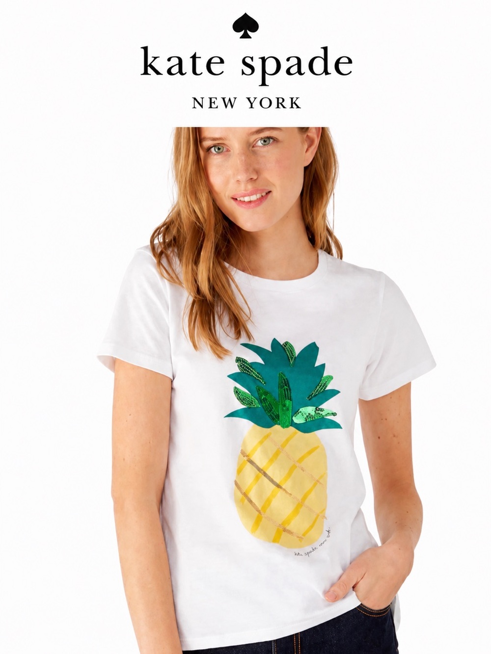 ♠️ Kate Spade Pineapple Sequin Graphic Tee Shirt Size XL